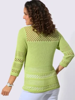 Pull ajouré col rond manches trois quarts motif tricoté