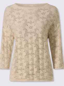 Pull ajouré à col U et manches 3/4 avec motif floral