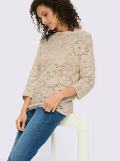 Pull ajouré à col U et manches 3/4 avec motif floral