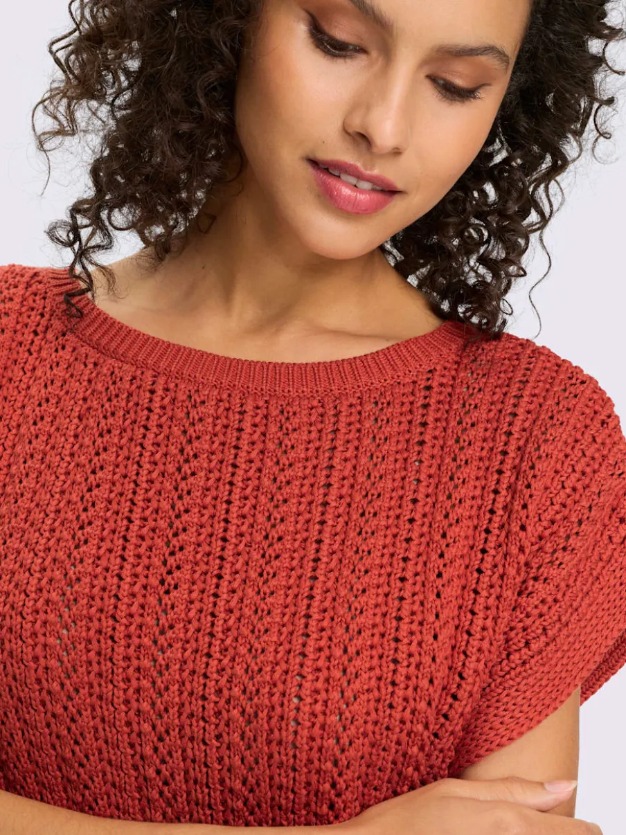 Pull ajouré coupe courte avec encolure en U et manches courtes