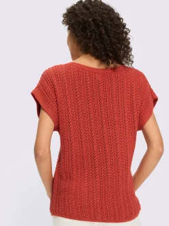 Pull ajouré coupe courte avec encolure en U et manches courtes