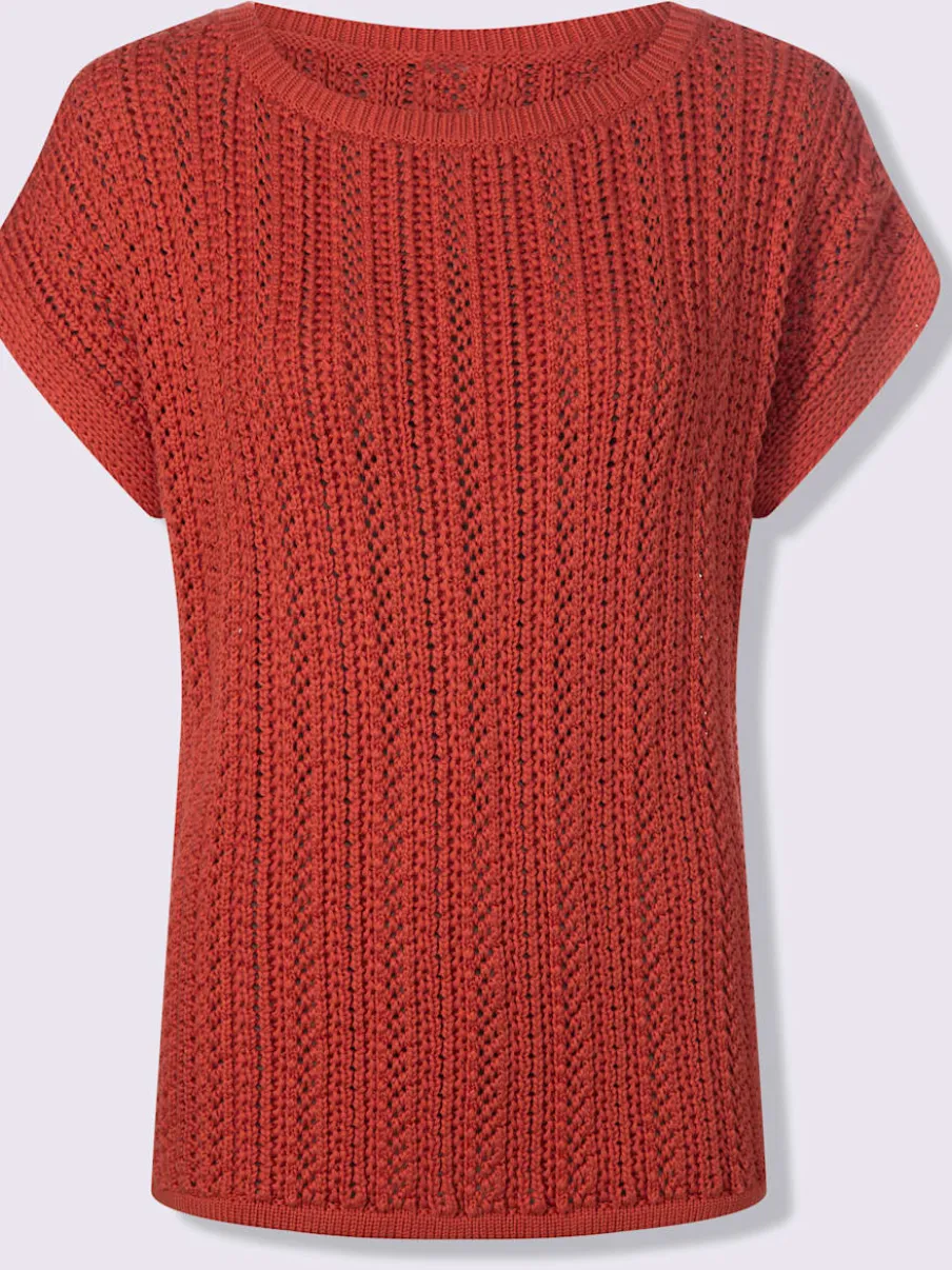 Pull ajouré coupe courte avec encolure en U et manches courtes