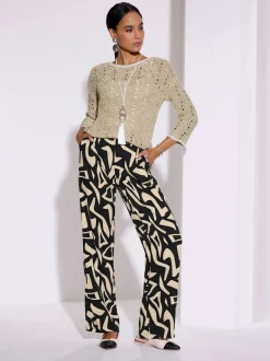Pull ajouré à encolure en U et manches 3/4 avec motif géométrique