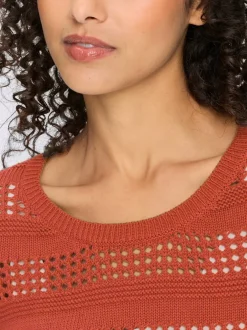 Pull ajouré en coton à encolure ronde et manches longues