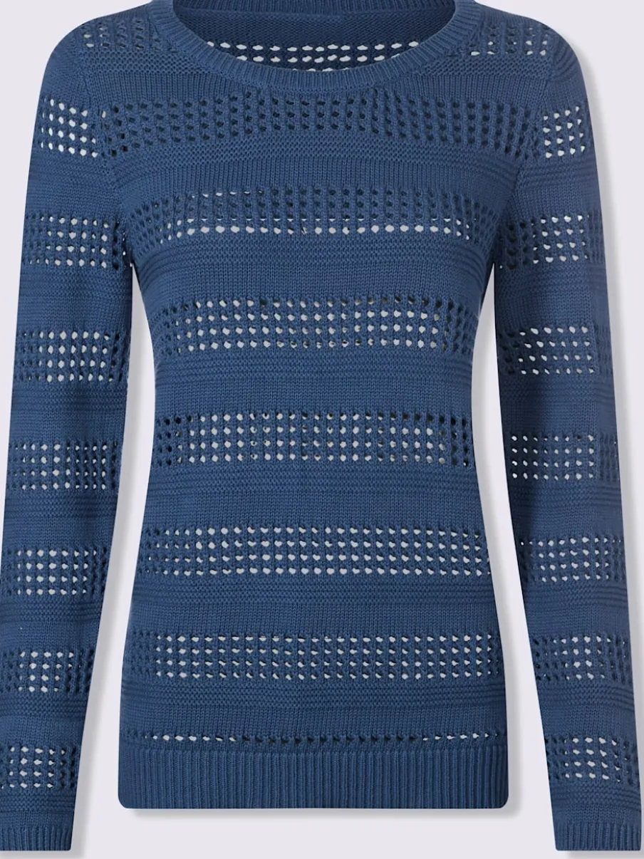 Pull ajouré en coton à encolure ronde et manches longues