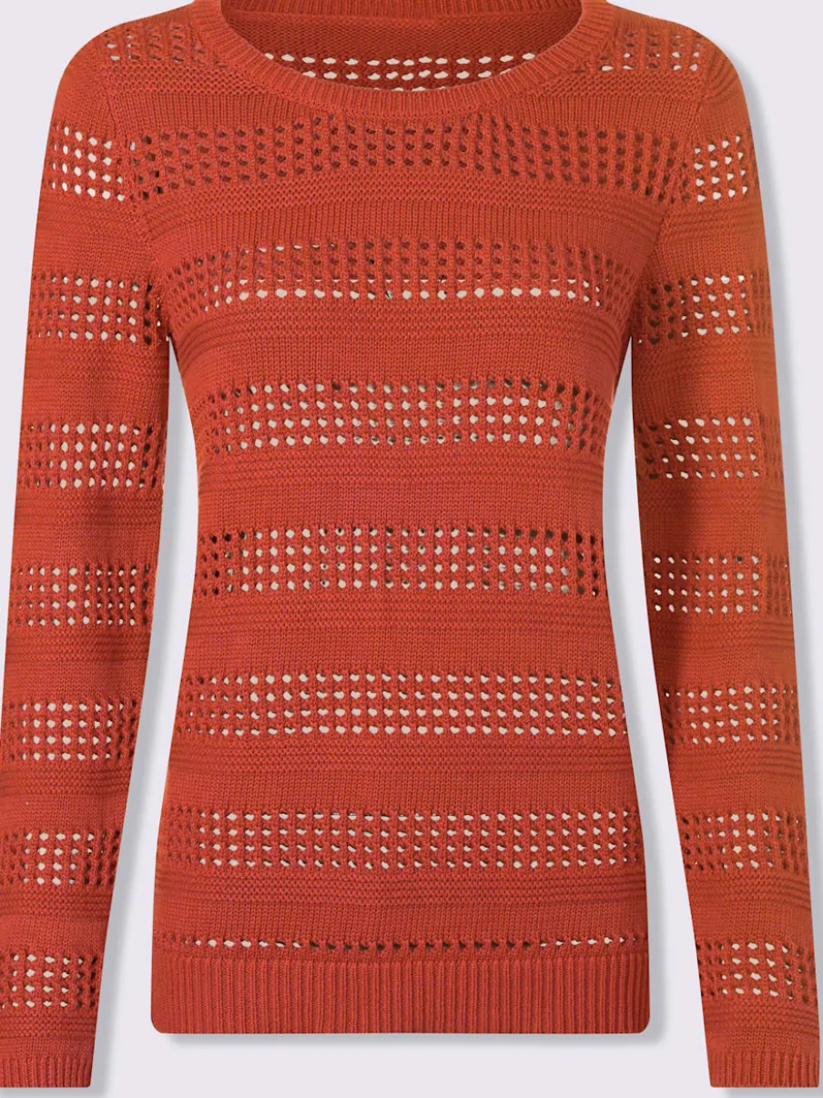 Pull ajouré en coton à encolure ronde et manches longues