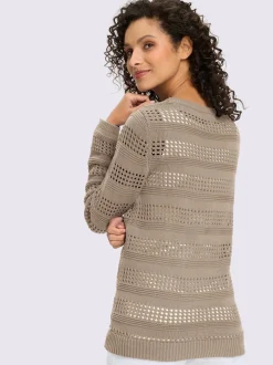Pull ajouré en coton à encolure ronde et manches longues