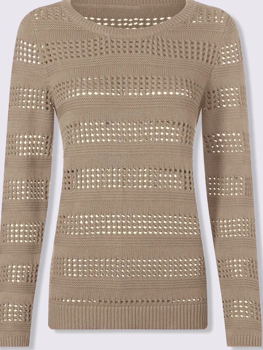 Pull ajouré en coton à encolure ronde et manches longues