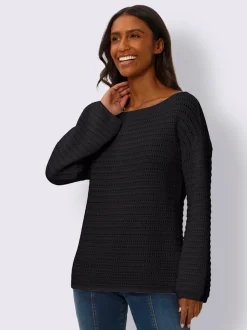 Pull ajouré en coton manches longues encolure U