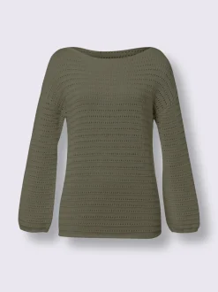 Pull ajouré en coton manches longues encolure U