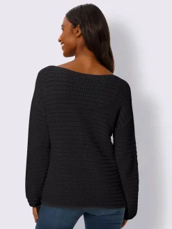 Pull ajouré en coton manches longues encolure U