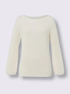 Pull ajouré en coton manches longues encolure U
