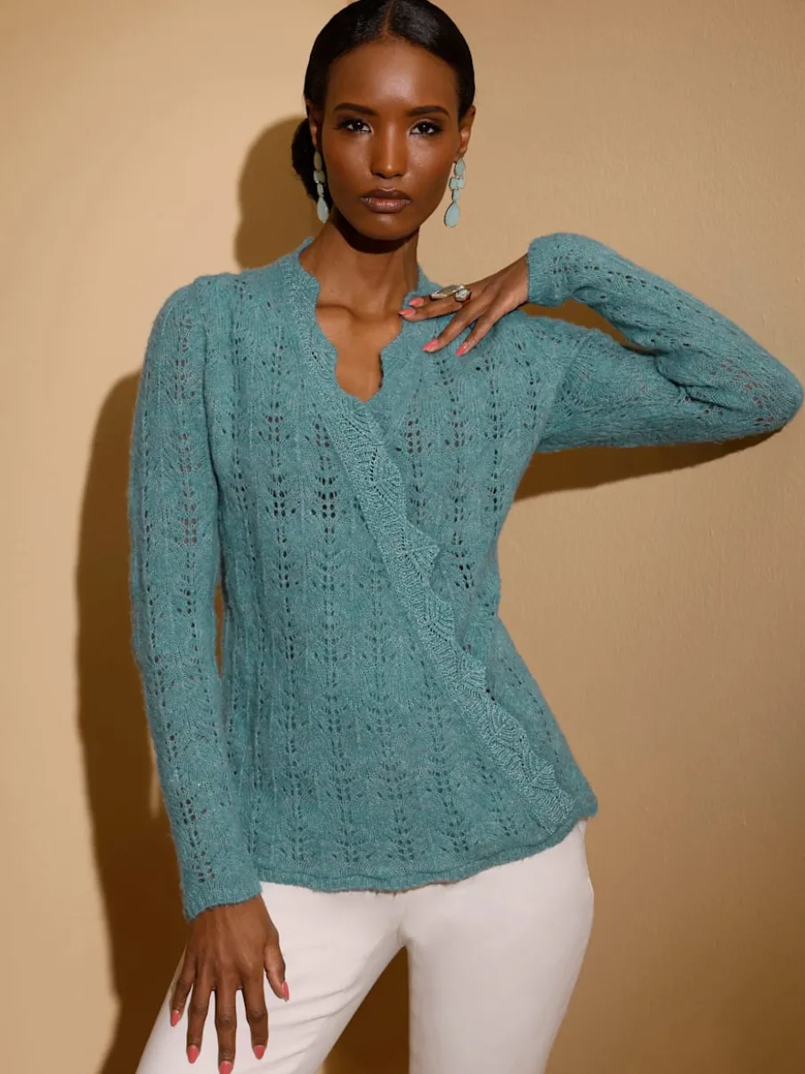 Pull ajouré en mélange de laine à col V
