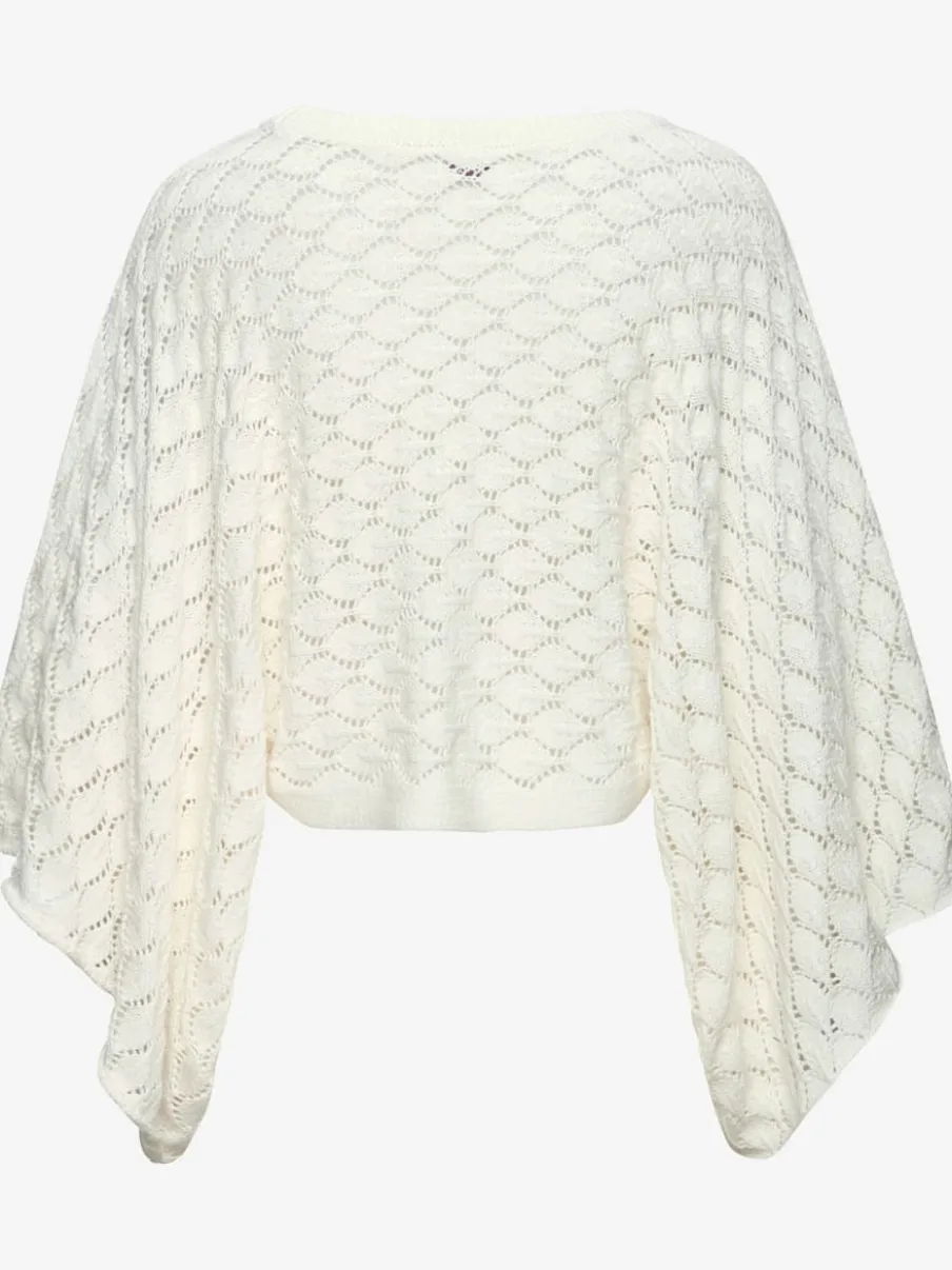 Pull ajouré en tricot à encolure ronde avec manches 3/4 bataillon
