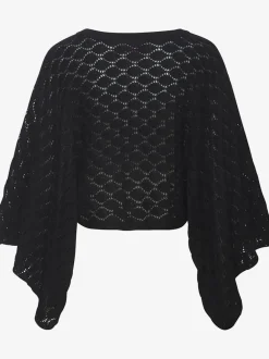 Pull ajouré en tricot à encolure ronde avec manches 3/4 bataillon