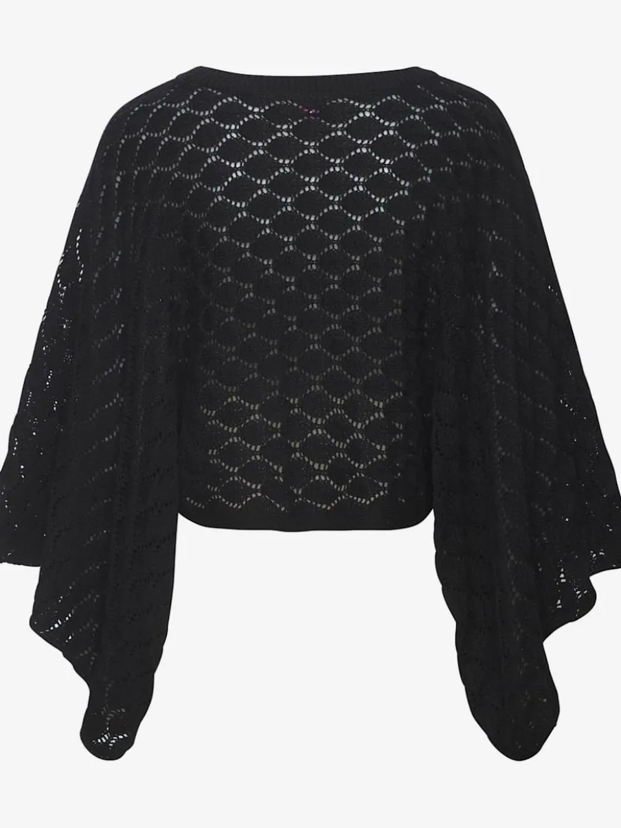 Pull ajouré en tricot à encolure ronde avec manches 3/4 bataillon