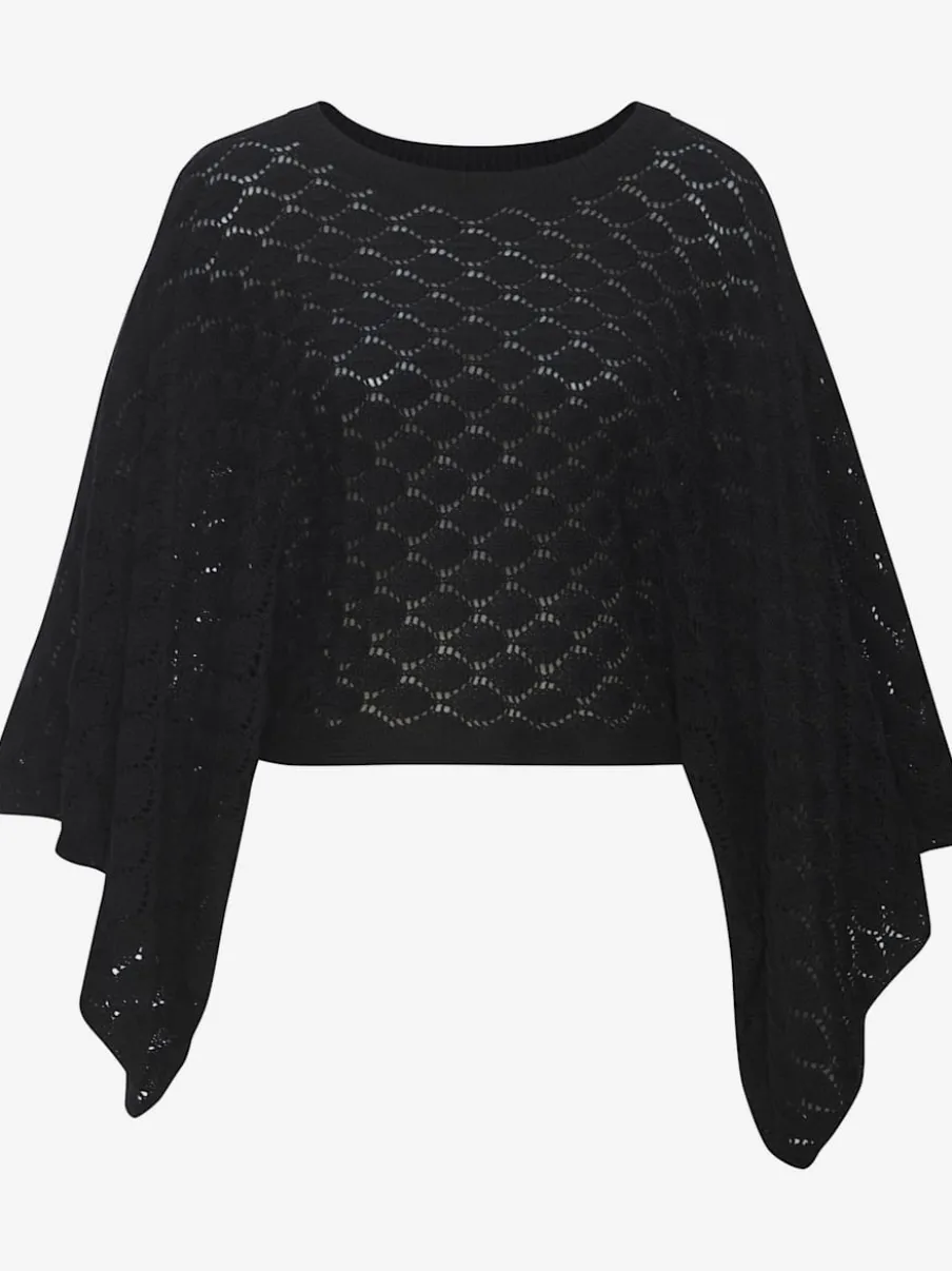Pull ajouré en tricot à encolure ronde avec manches 3/4 bataillon
