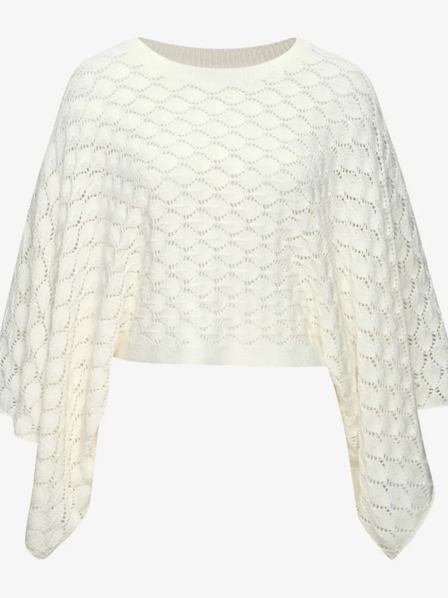Pull ajouré en tricot à encolure ronde avec manches 3/4 bataillon