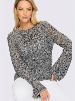 Pull ajouré léger avec motifs et manches longues trompette