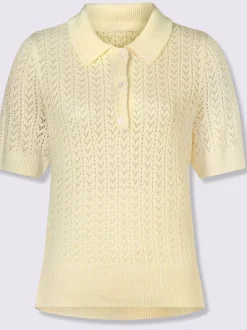 Pull ajouré léger col polo manches mi-longues motif ajouré