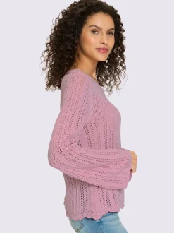 Pull ajouré léger à encolure ronde manches longues trompette