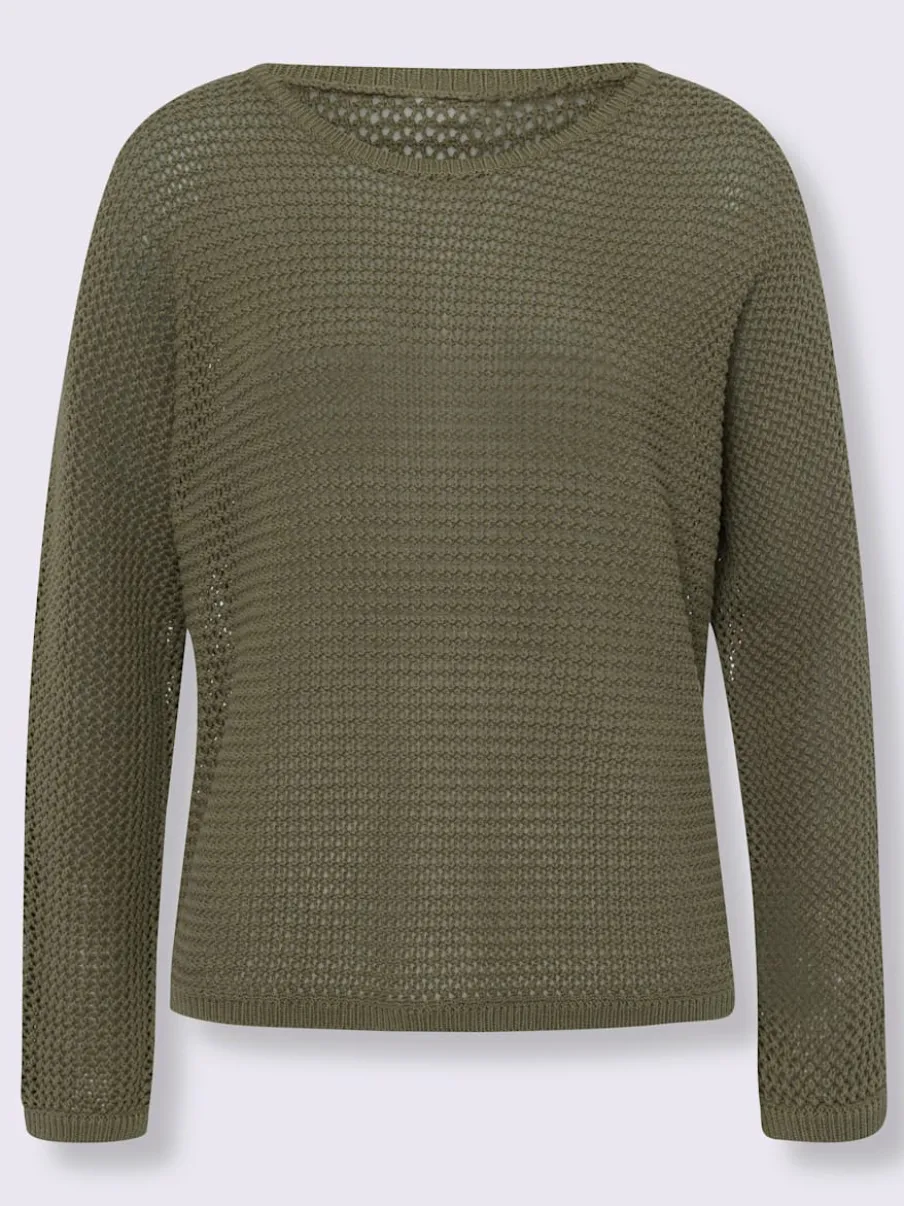 Pull ajouré léger en coton avec manches chauve-souris