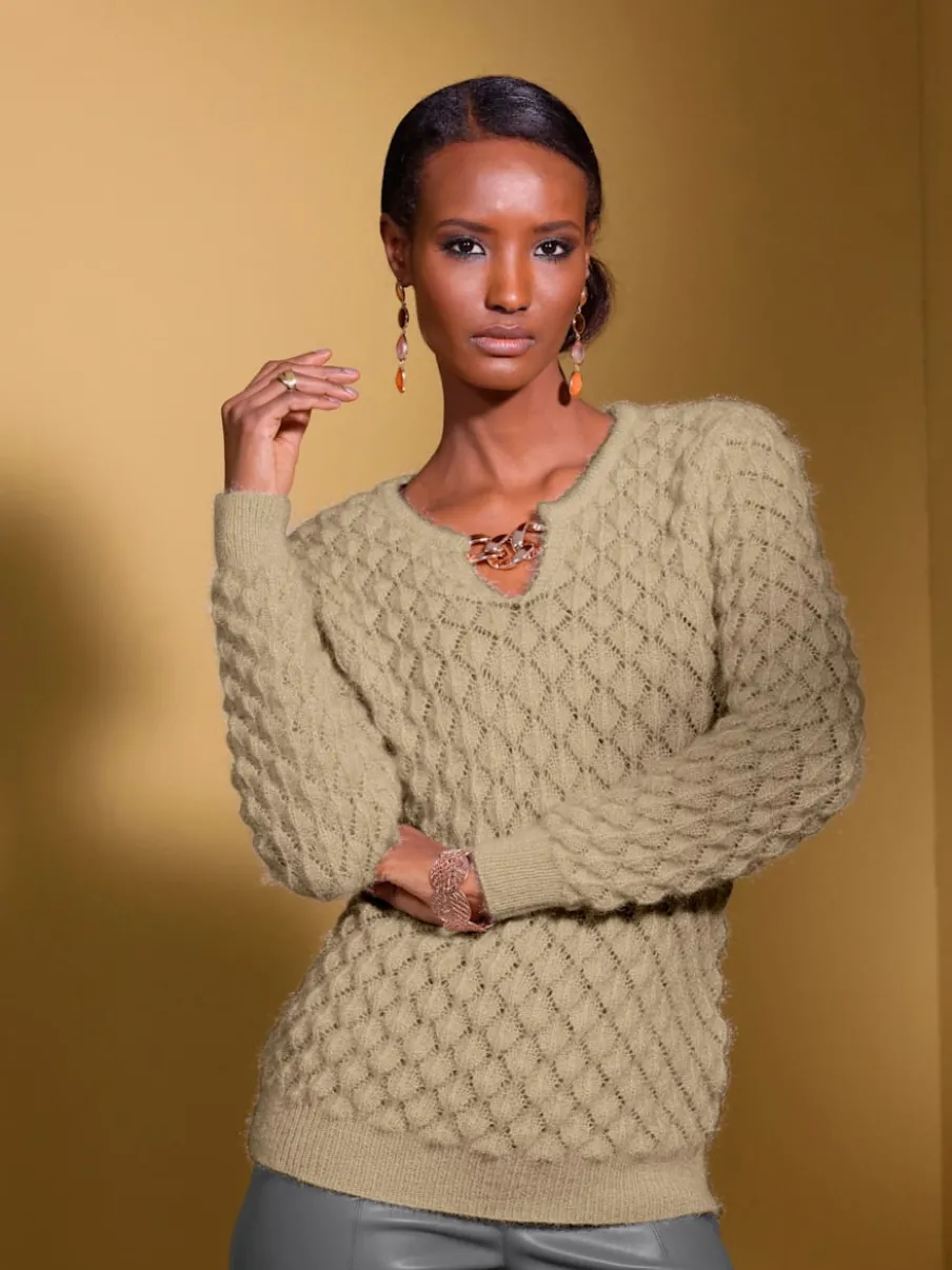 Pull ajouré motif ajouré col rond et manches longues