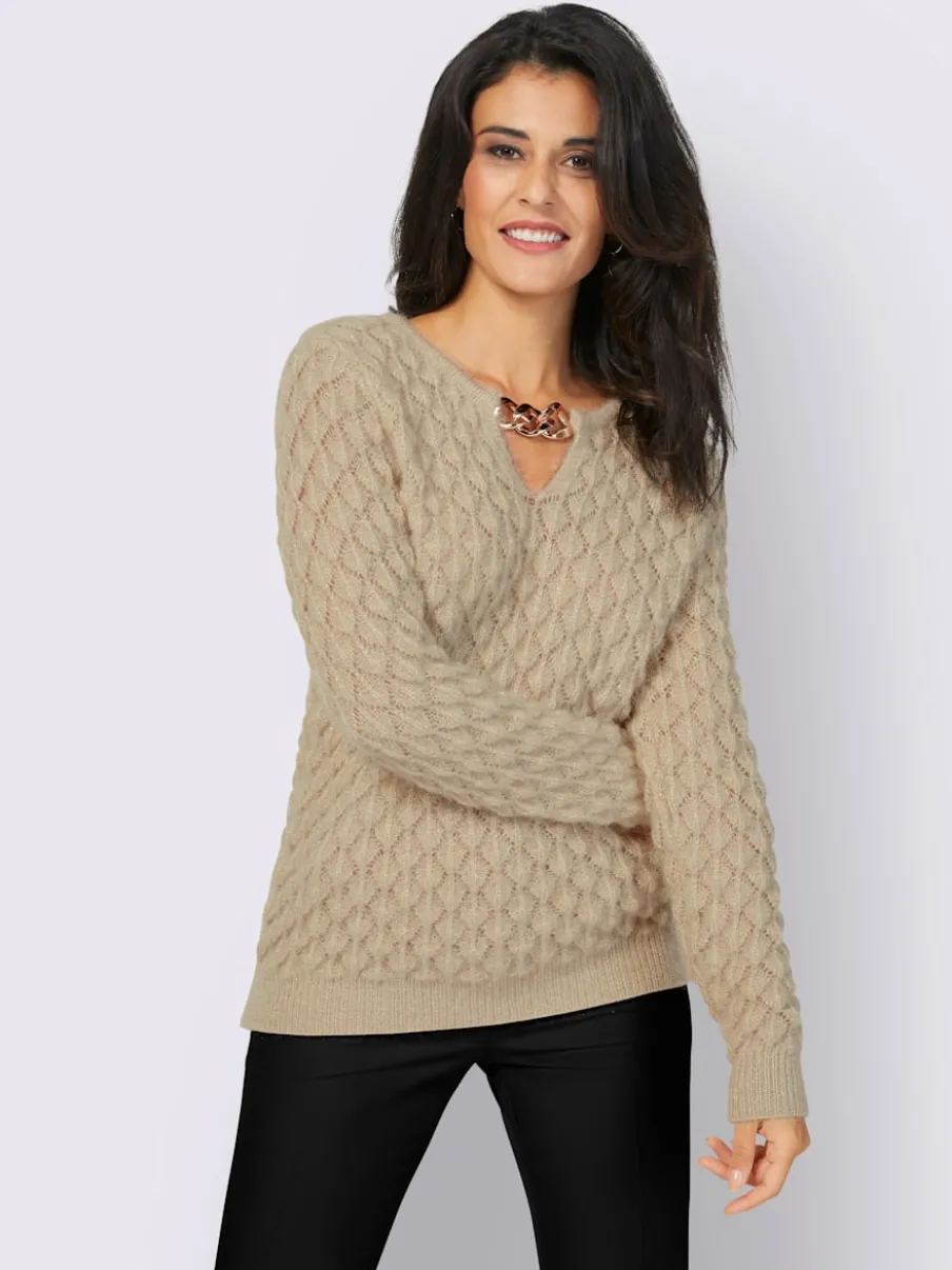 Pull ajouré motif ajouré col rond et manches longues