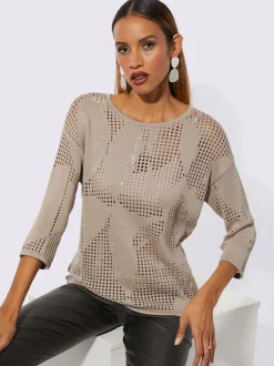 Pull ajouré trois quarts en viscose et coton doux