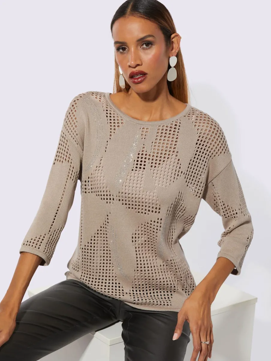 Pull ajouré trois quarts en viscose et coton doux