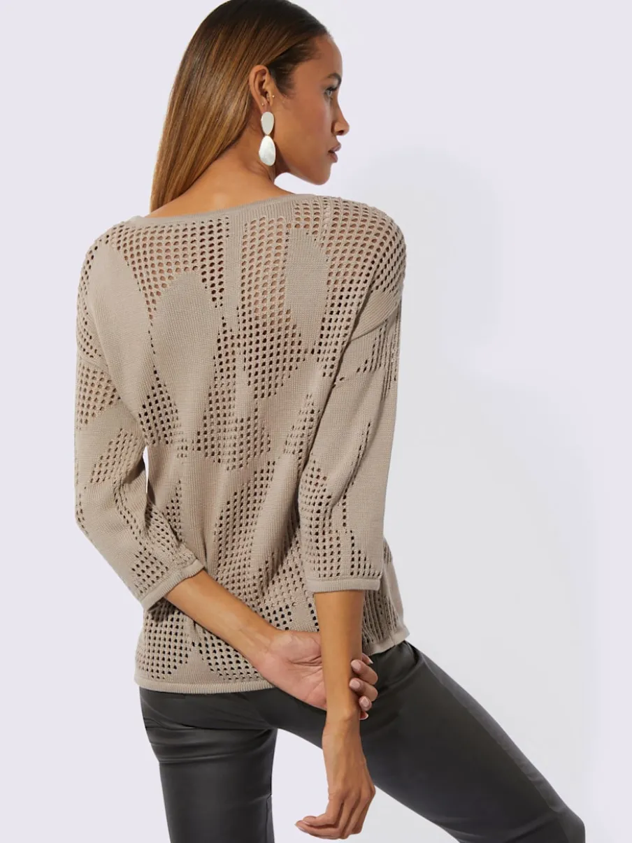 Pull ajouré trois quarts en viscose et coton doux