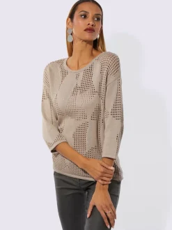 Pull ajouré trois quarts en viscose et coton doux