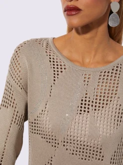 Pull ajouré trois quarts en viscose et coton doux