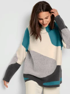 Pull ample col montant avec motif intarsia original