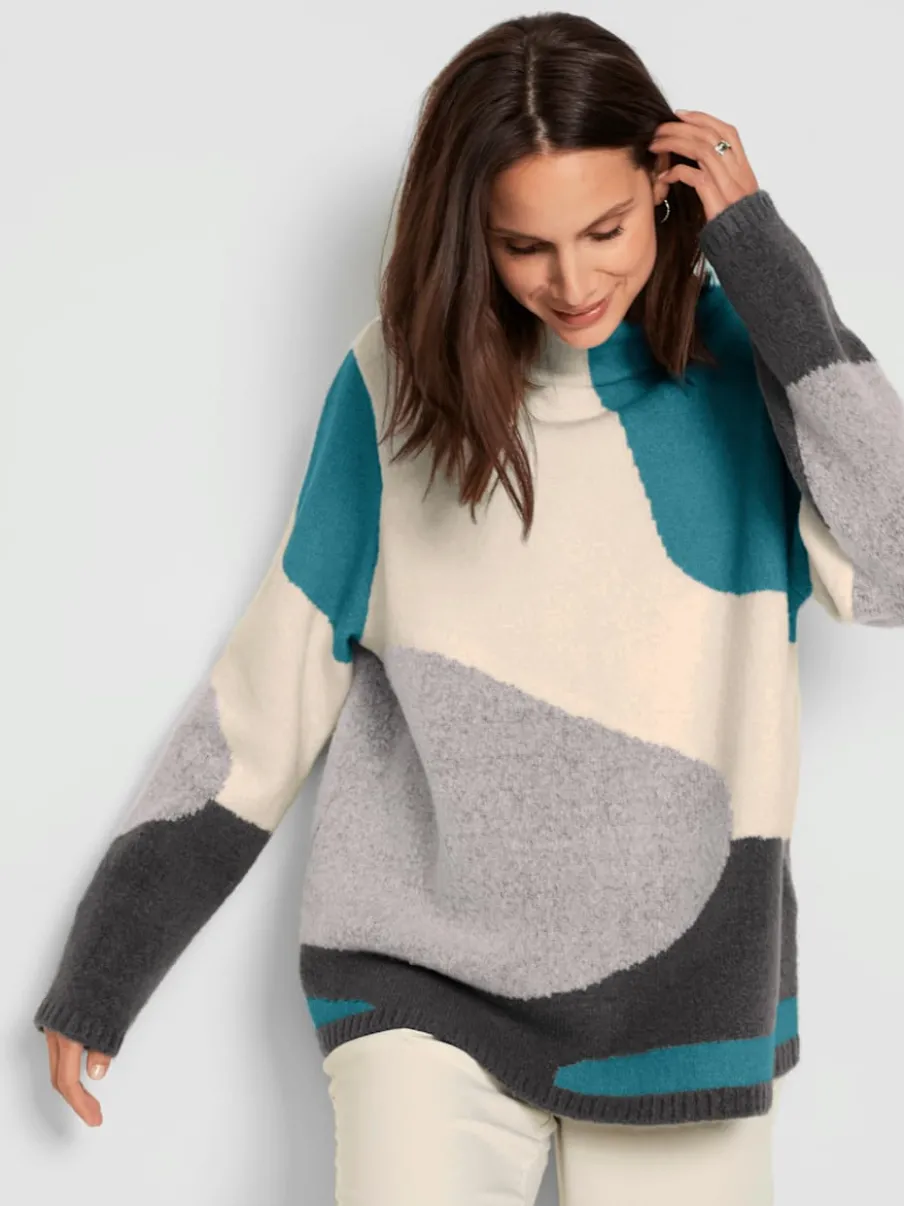 Pull ample col montant avec motif intarsia original