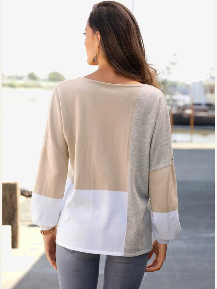 Pull ample col rond avec motifs graphiques en coton