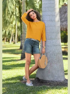 Pull ample en tricot original avec manches trois quart