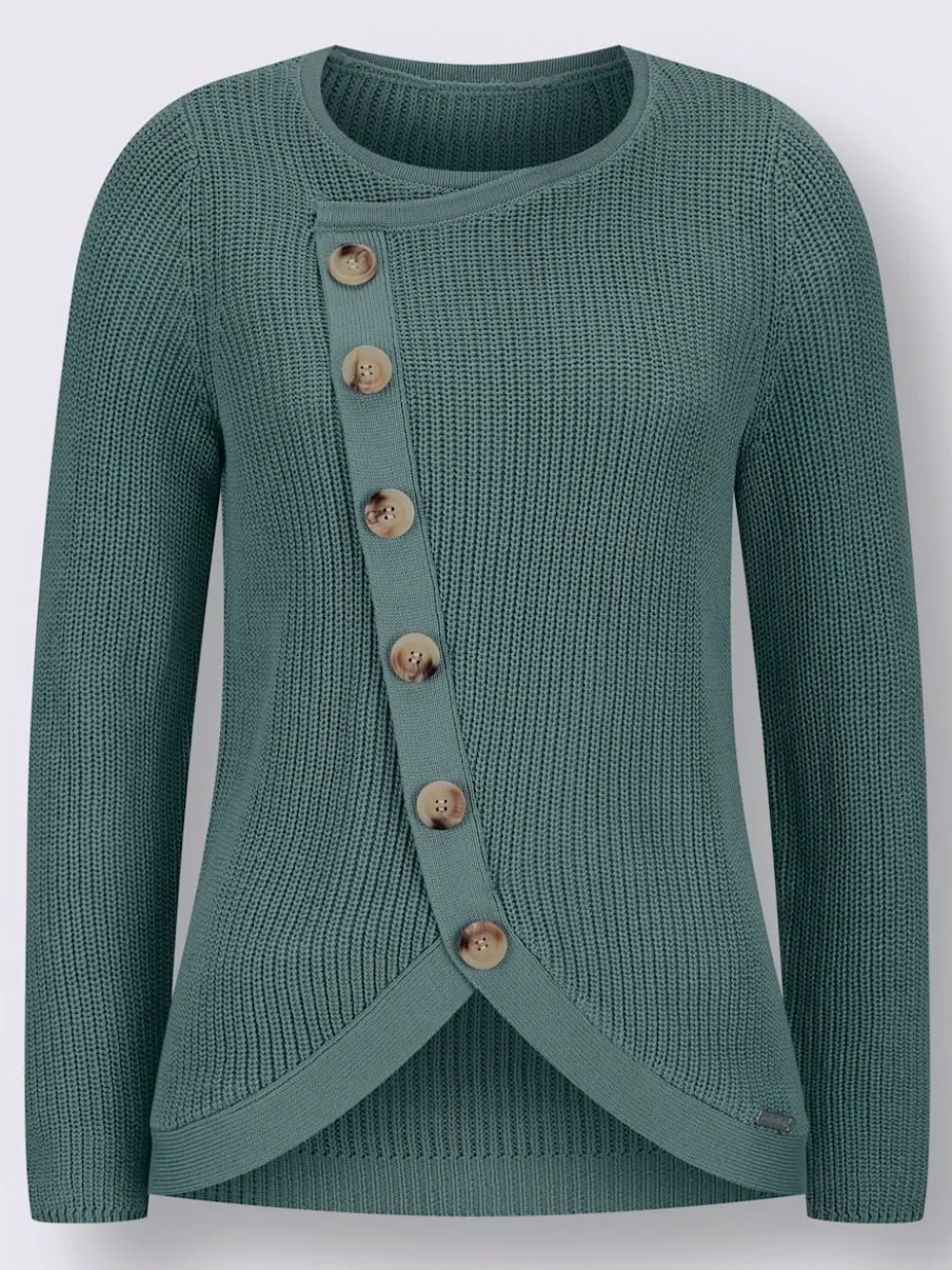 Pull avec boutonnières avant à effet affinant et côtelé