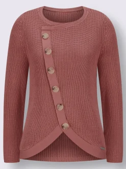 Pull avec boutonnières avant à effet affinant et côtelé