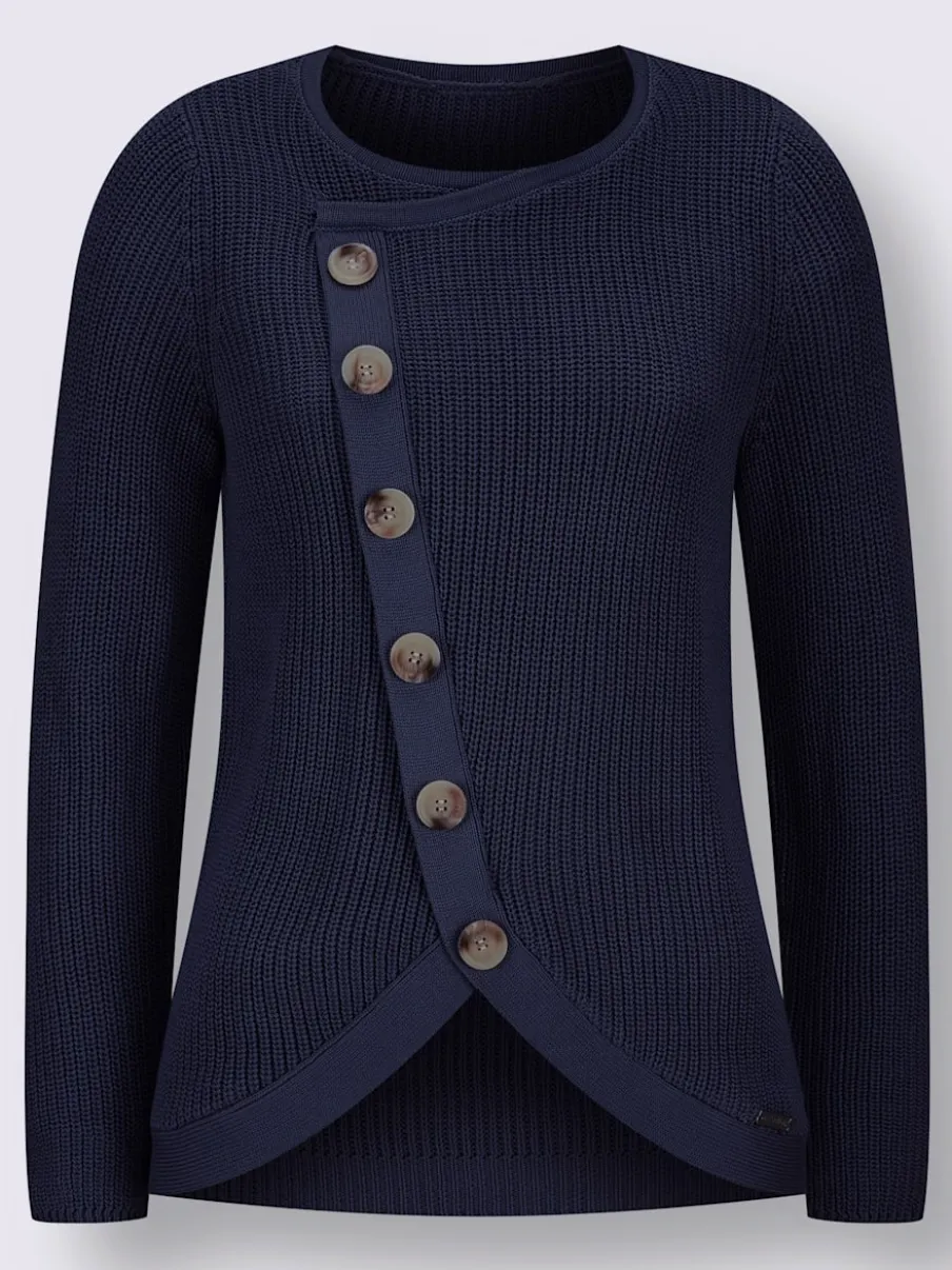 Pull avec boutonnières avant à effet affinant et côtelé