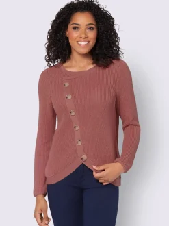 Pull avec boutonnières avant à effet affinant et côtelé