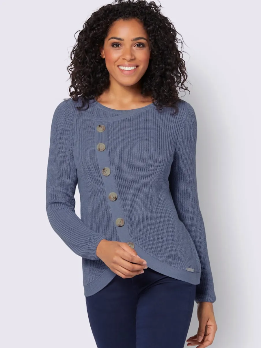 Pull avec boutonnières avant à effet affinant et côtelé