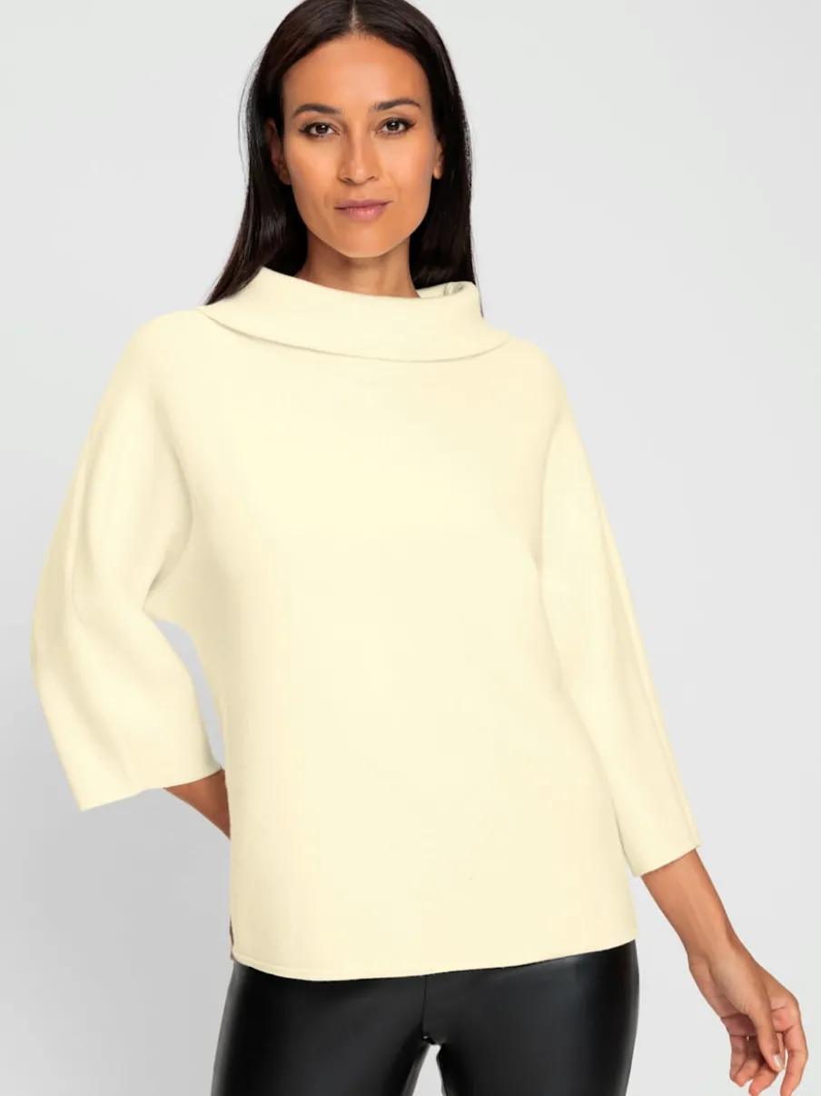 Pull avec col à revers et manches 3/4 en maille douce