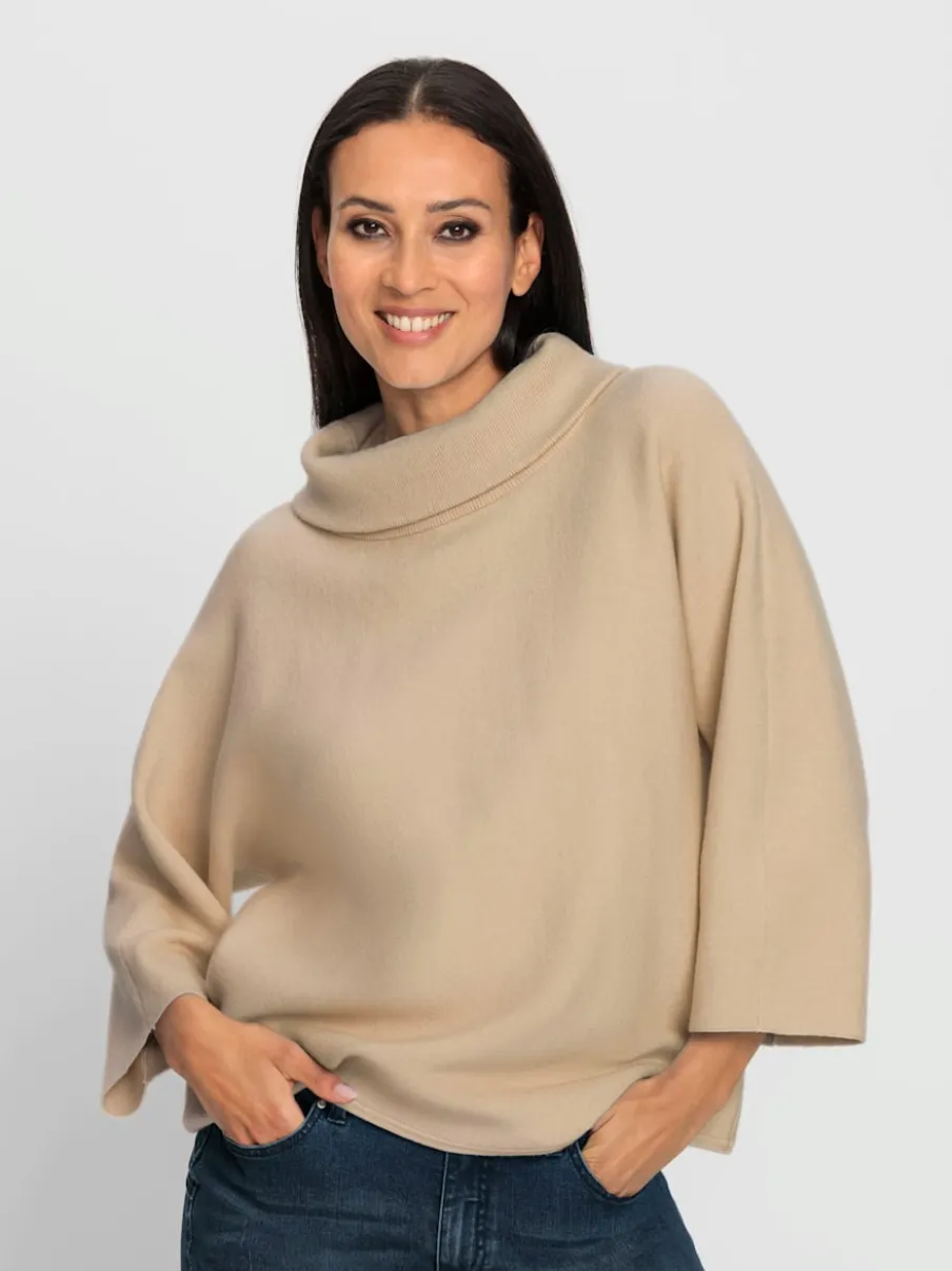 Pull avec col à revers et manches 3/4 en maille douce