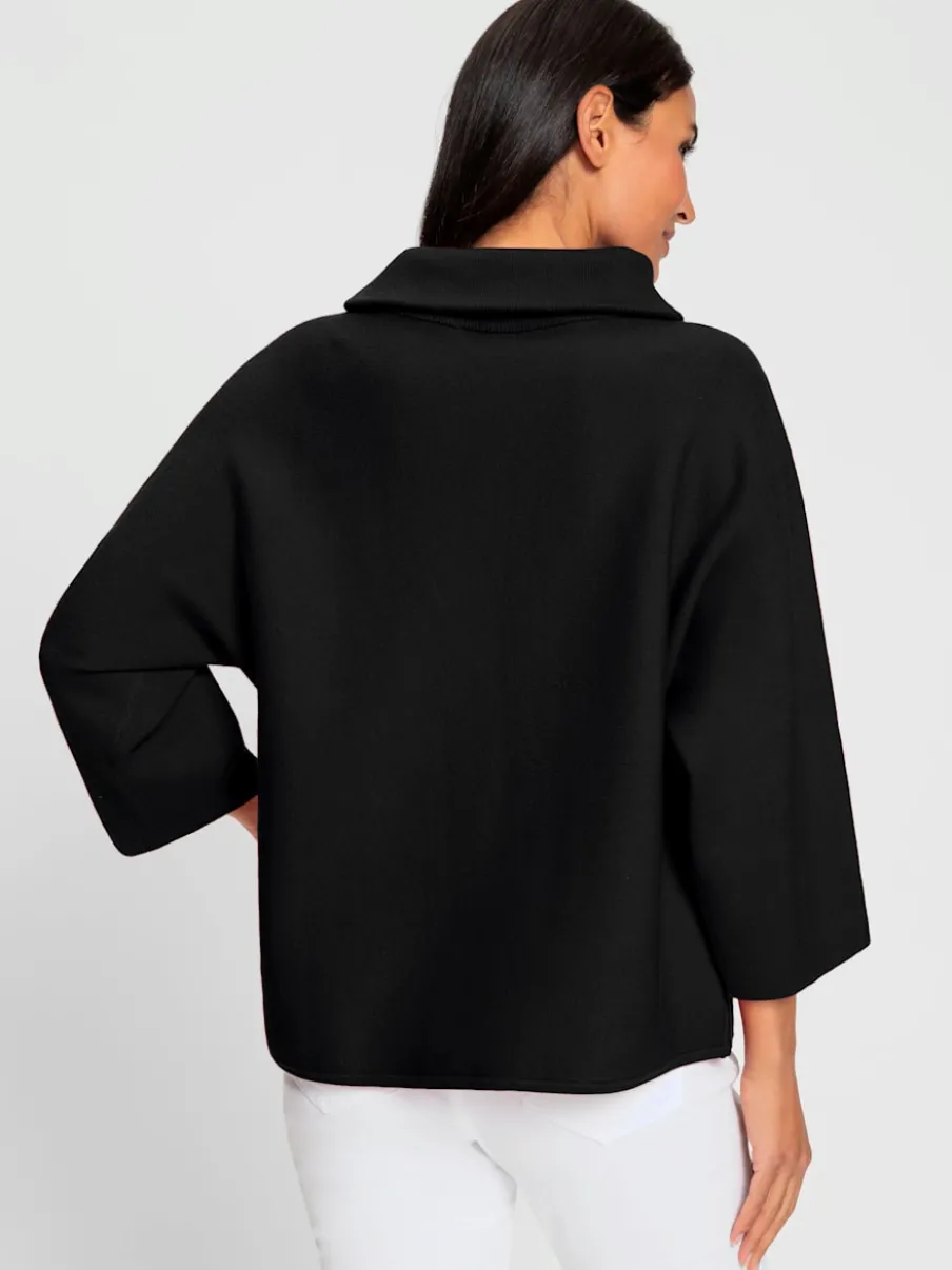 Pull avec col à revers et manches 3/4 en maille douce
