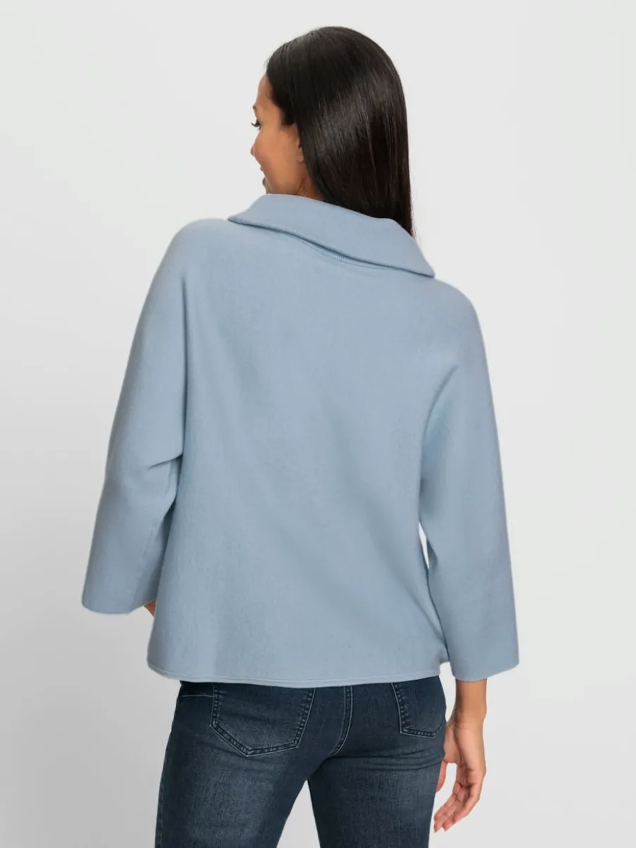 Pull avec col à revers et manches 3/4 en maille douce