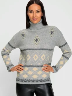 Pull avec col roulé et manches longues à motif intarsia