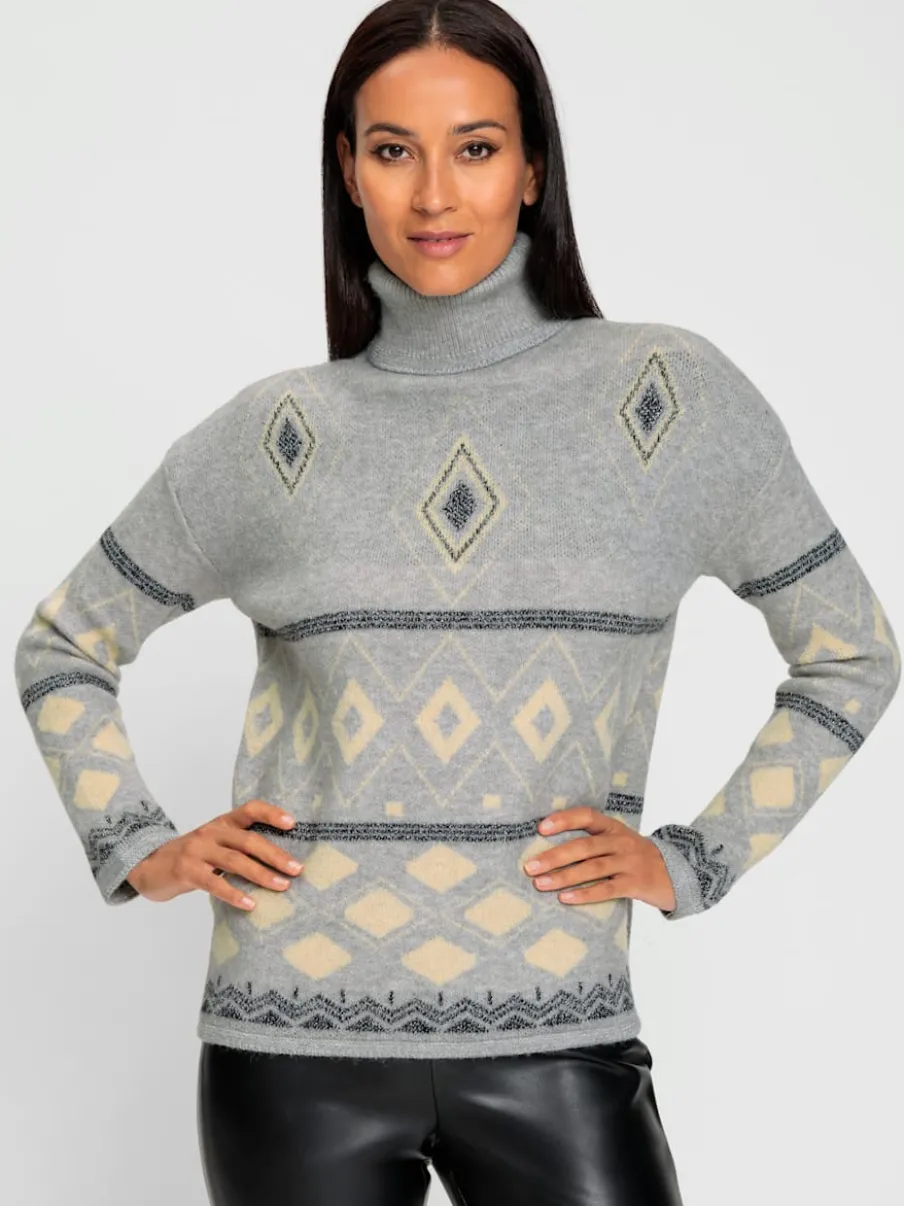 Pull avec col roulé et manches longues à motif intarsia