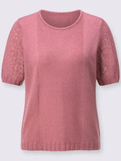 Pull bouclé avec motif ajouré et manches côtelées