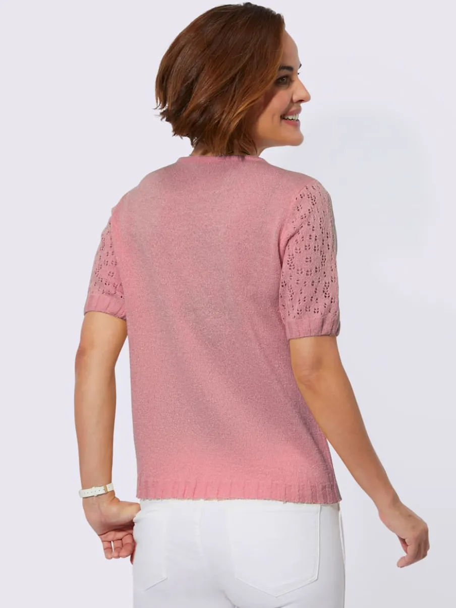 Pull bouclé avec motif ajouré et manches côtelées
